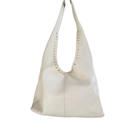 Laggo Mara Hobo Slouch Bag Cream Pebbled Leather with Gold Studs and Hardware - Picture 4 of 13